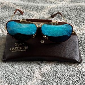 Ray-Ban B&L Z0650 Gold Leathers Changeable Lens Shooter Aviator Sunglasses 62mm